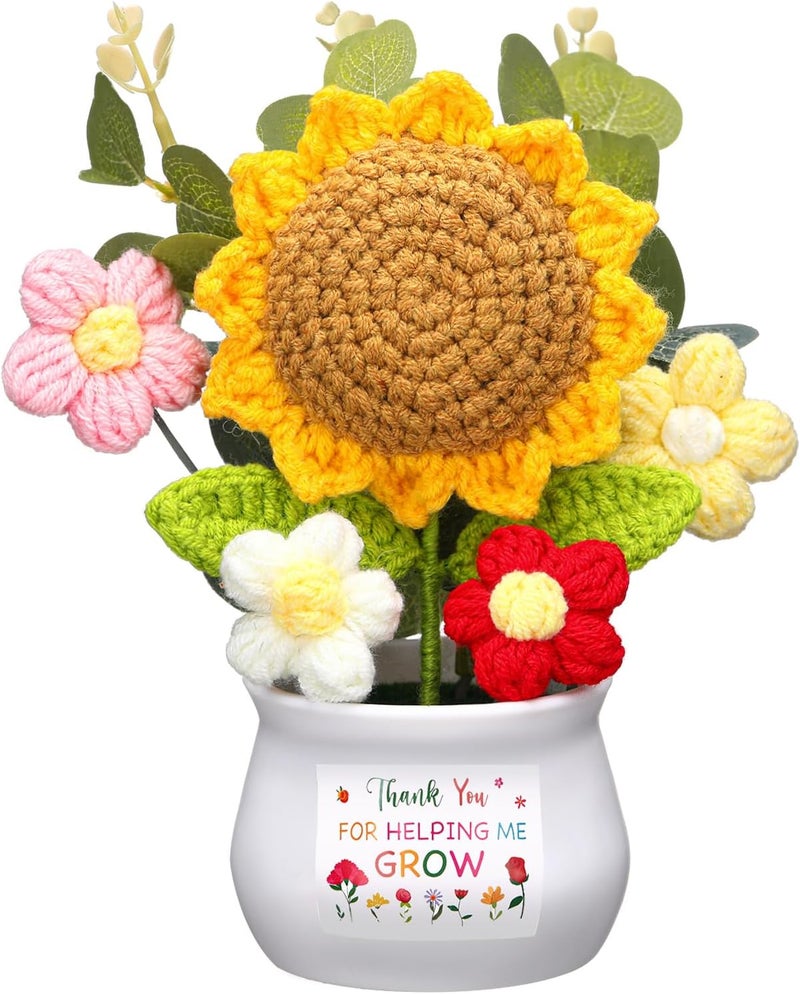 Suncalla Teacher Valentine's Day Appreciation Gift from Students Thank You for Helping Me Grow Presents Positive Handmade Crochet Pot for Teacher Boss Lady 2026 Graduation Retirement Gift(Sunflower) - Image 1